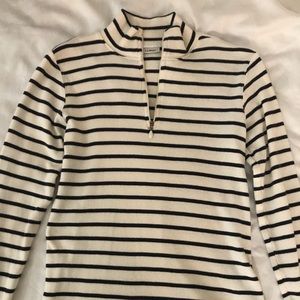 L.L. Bean Cream Navy Stripe Quarter-Zip